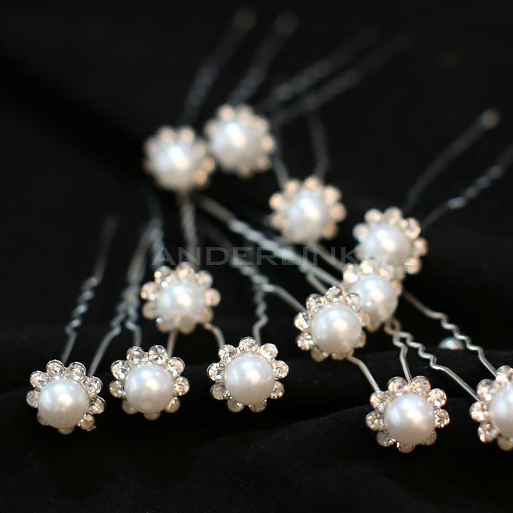 unknown 20PCS Bridal Wedding Prom Crystal Diamante Pearl Flower Hair Pins Clips Grips