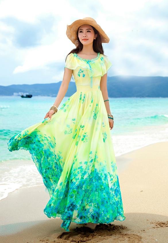 unknown Sexy Women Summer Boho Long Maxi Evening Party Dress Beach Dresses Chiffon Dress