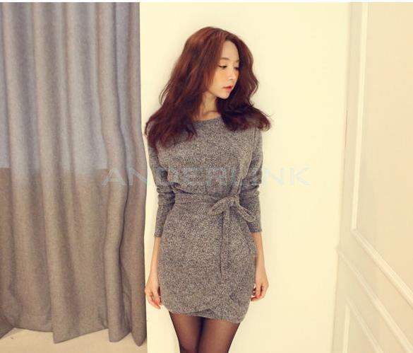unknown New Korean Fashion Women's Long Sleeve Slim Dress