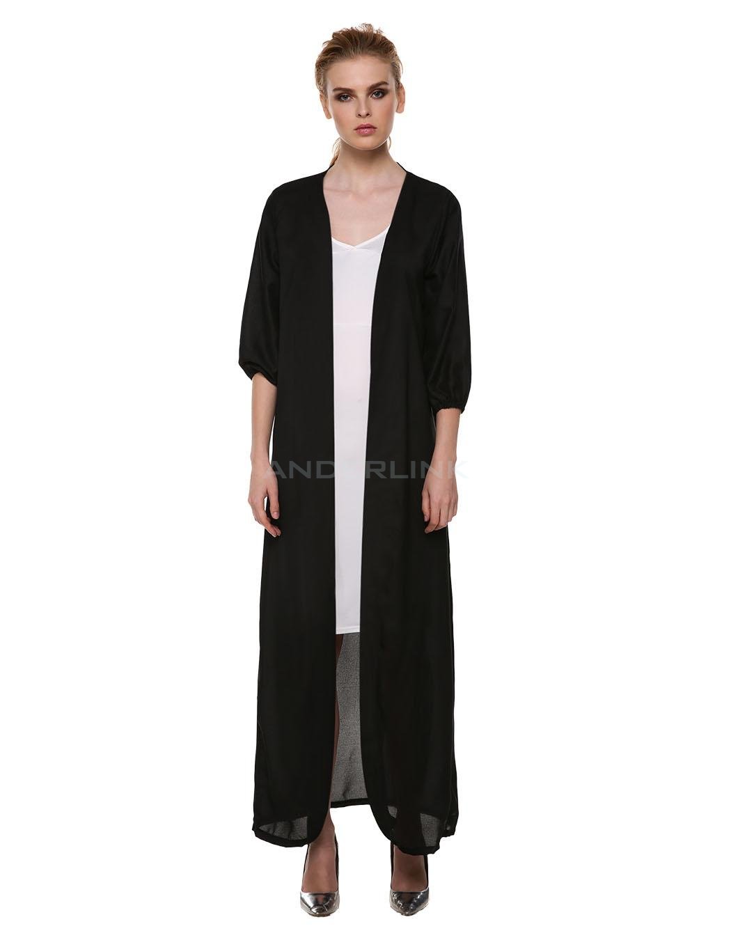 unknown New Women's Ladies Sexy Style Long Fall 3/4 Sleeve Long Girl's Black Kimono Maxi Dress