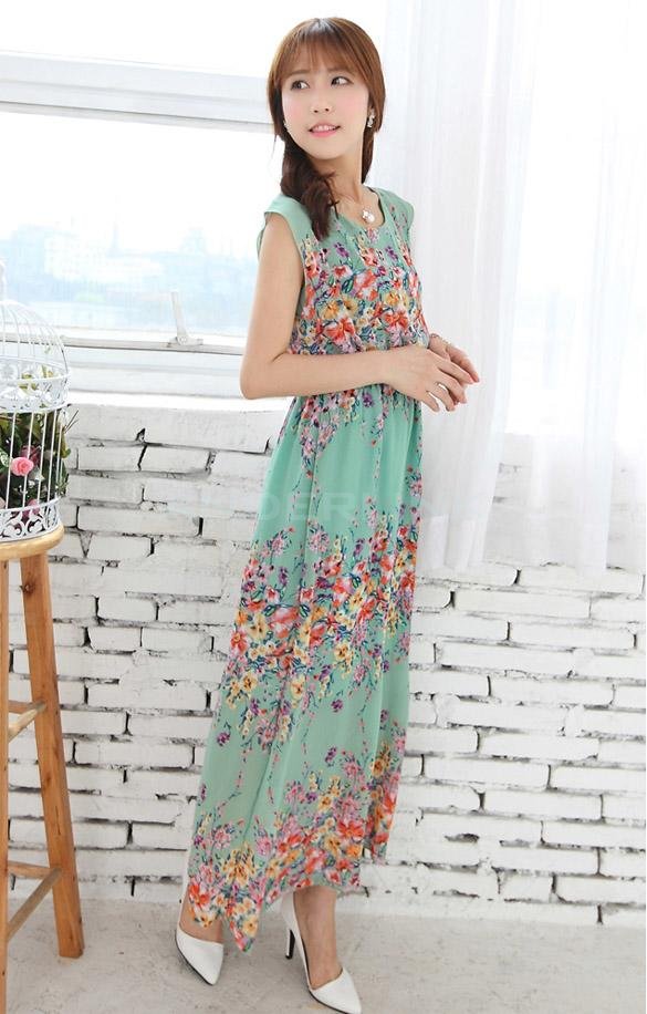unknown Fashion Women's Summer Chiffon Dress Floral Pattern Long Dress Maxi Dress