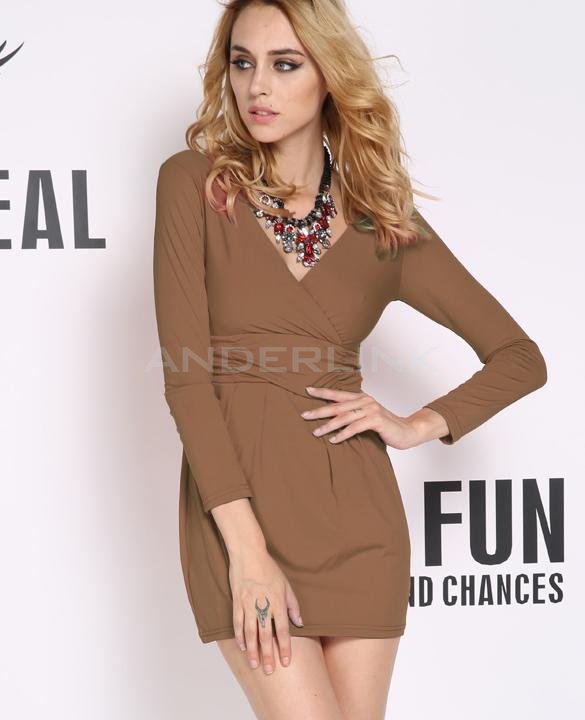 unknown Europe Elegant Maternity Ladies V Collar Long Sleeve Stretch Business Tunic Dress