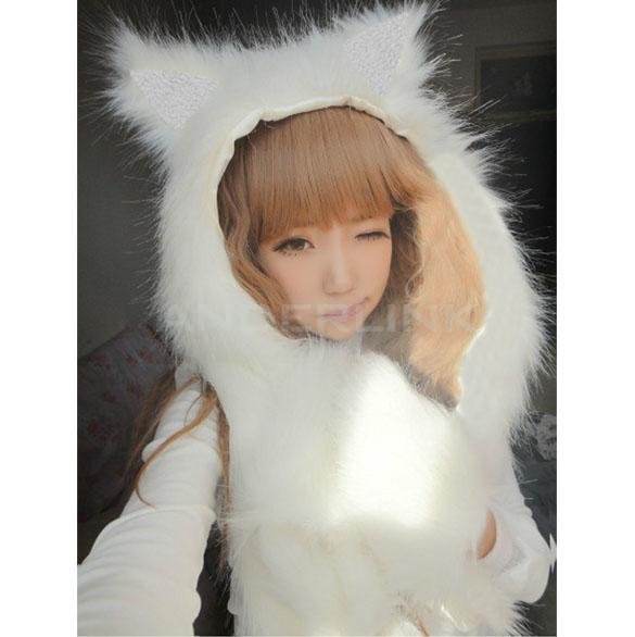Winter Hat Cap Animal Artificial Fur One Piece Cap Scarf