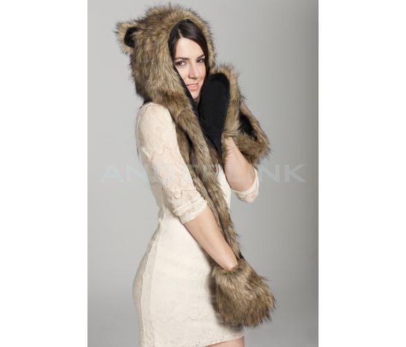 Winter Hat Cap Animal Artificial Fur One Piece Cap Scarf