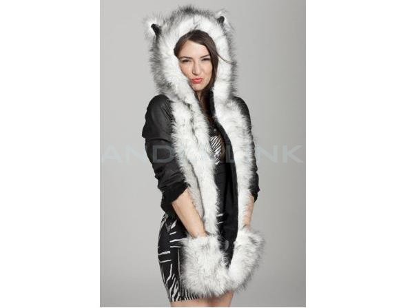 Winter Hat Cap Animal Artificial Fur One Piece Cap Scarf