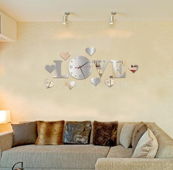 Fashion Home decoration Mirror Effect Wall Clock Modern Design Wall Decoration Home Art DIY Letters stickers wall Stickers