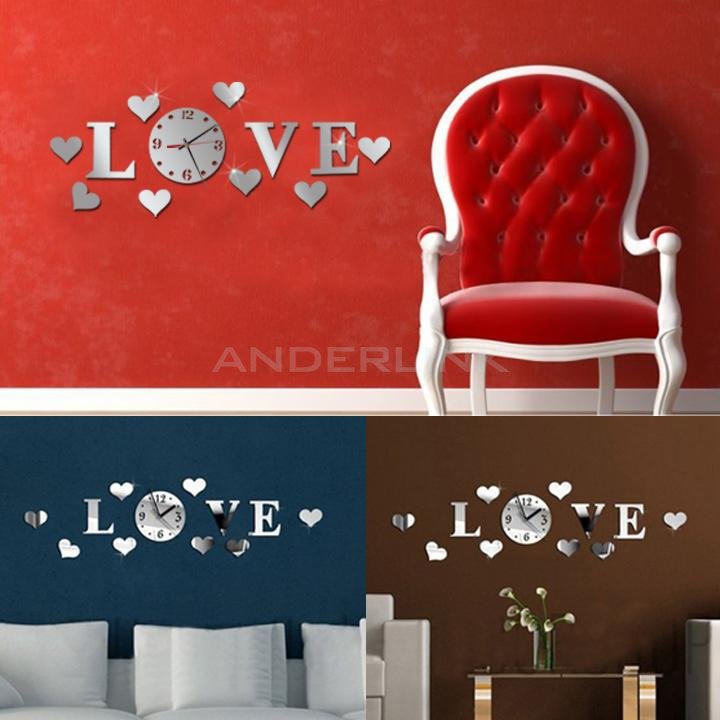 Fashion Home decoration Mirror Effect Wall Clock Modern Design Wall Decoration Home Art DIY Letters stickers wall Stickers
