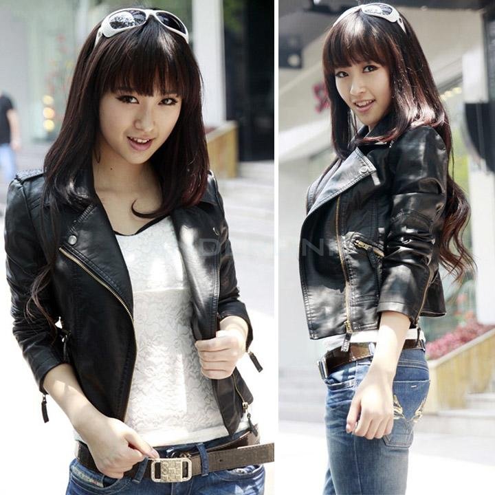 unknown New Winter Women Motorcycle Leather Coat Jacket S-XXL size Diagonal Zipper Short Outerwear Coats