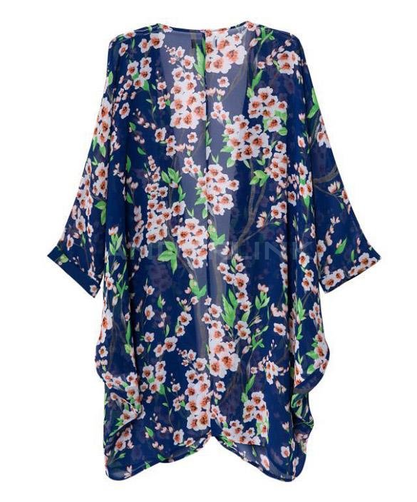 Bohemia Women Ethnic Floral Print Chiffon Long Kimono Top Blouse Cardigan