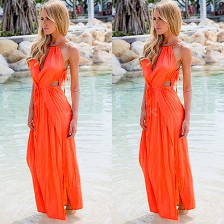 unknown Summer Women Bandage V-Neck Beach Boho Maxi Sundress Long Dress