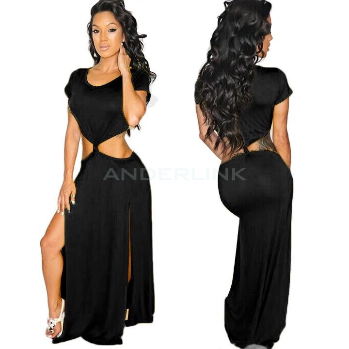 unknown New Women's Sexy Hollow Out Short Sleeve Maxi Dress Party Cocktail Clothes