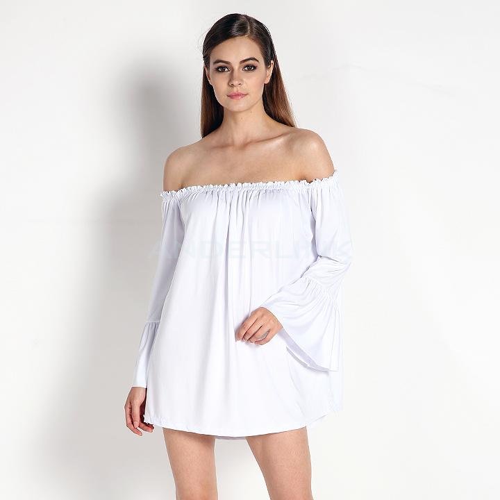 unknown New Fashion Resort Solid Ruffle Sleeve Off Shoulder Mini Dress Blouse Long Tops Shirts Cami