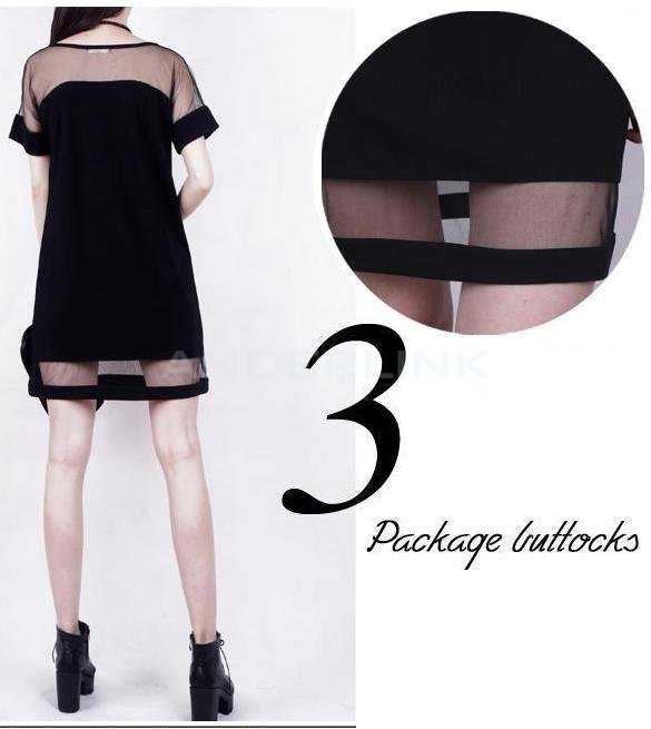 Women's Sexy Mesh Splicing Dresses Short Sleeve Chiffon Dress