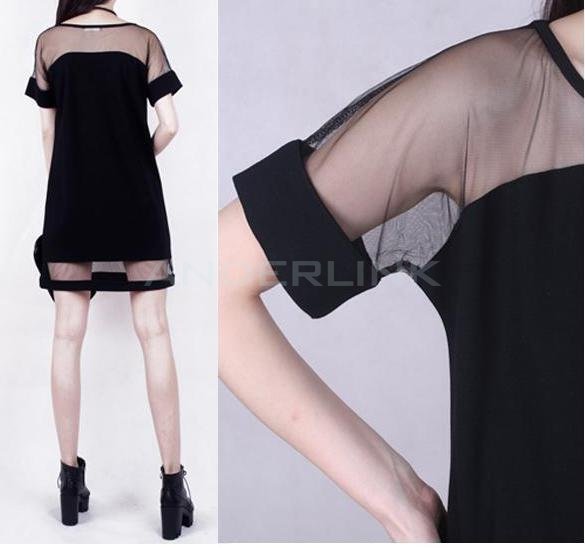 Women's Sexy Mesh Splicing Dresses Short Sleeve Chiffon Dress