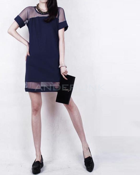 Women's Sexy Mesh Splicing Dresses Short Sleeve Chiffon Dress