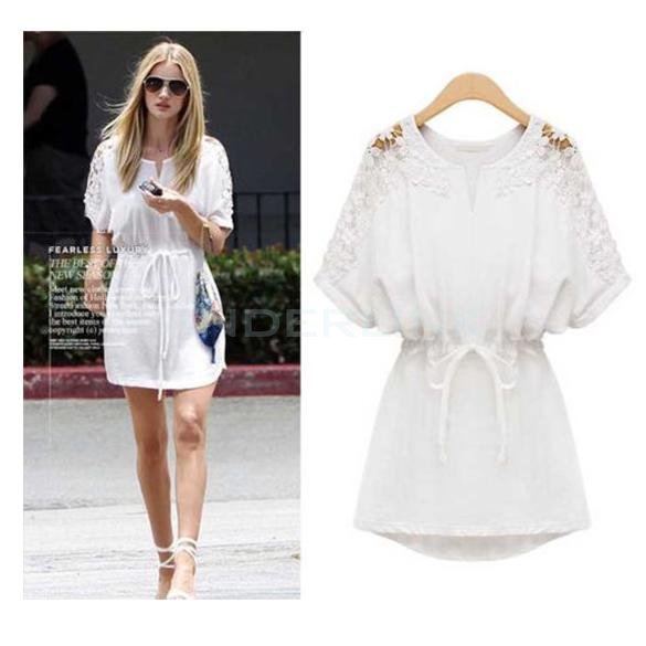 unknown New Women's Sexy Style Lace Flower Casual Short Sleeve Ladies Party Evening Mini Dress