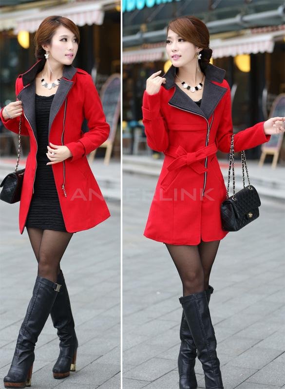 New Women's Super Stylish Wool Blend Warm Long Coat Jacket Belt Overcoat