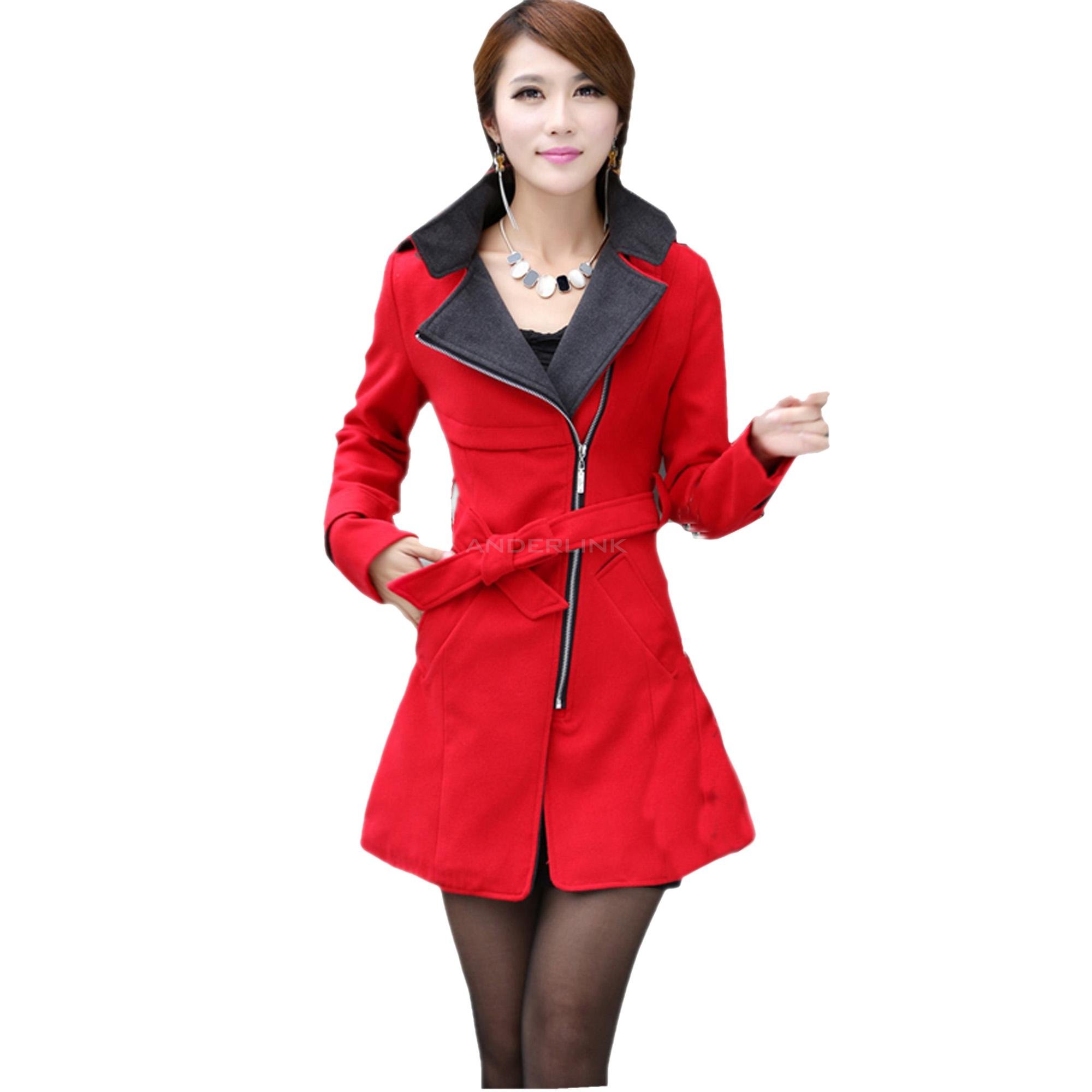 New Women's Super Stylish Wool Blend Warm Long Coat Jacket Belt Overcoat