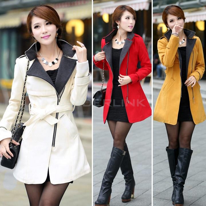 New Women's Super Stylish Wool Blend Warm Long Coat Jacket Belt Overcoat