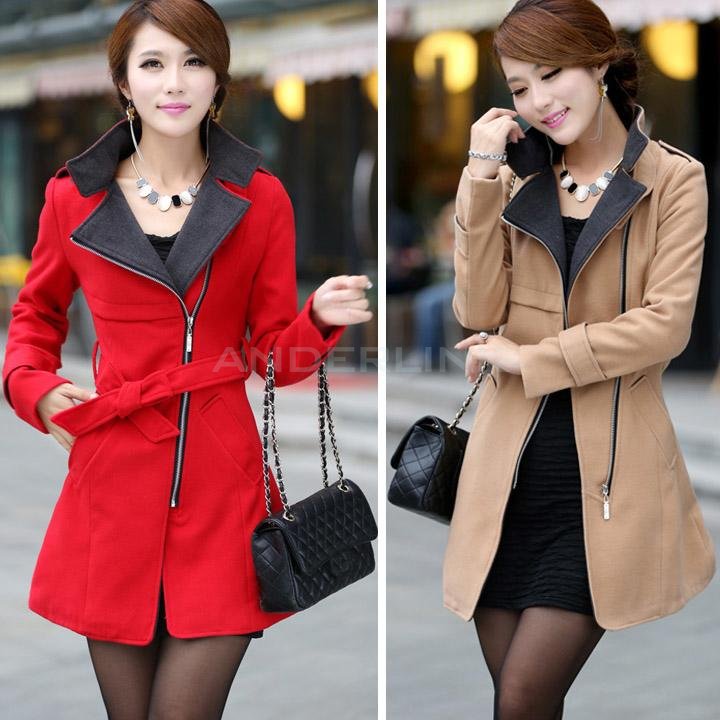 New Women's Super Stylish Wool Blend Warm Long Coat Jacket Belt Overcoat