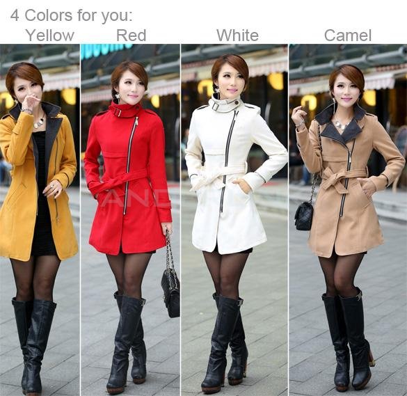 New Women's Super Stylish Wool Blend Warm Long Coat Jacket Belt Overcoat