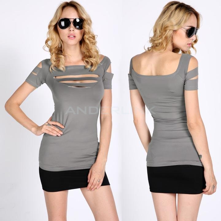 unknown New Sexy Hollow Crew Neck Short Sleeve Casual T-Shirt Blouse Tops