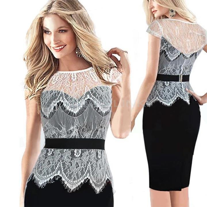 unknown Womens Pinup Lace Tunic Prom Party Bodycon Pencil Dress