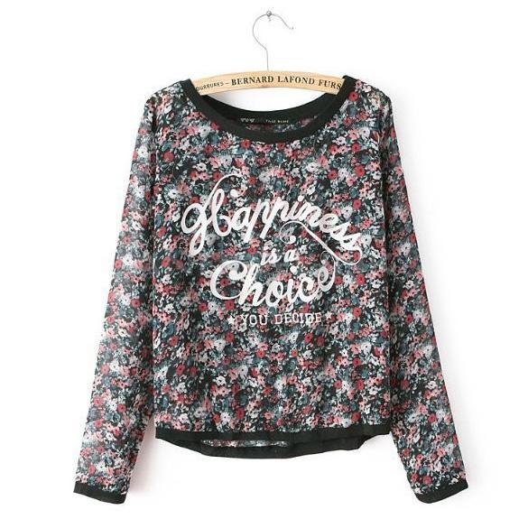 unknown New Women's Chiffon Pullover Tops Flower Pattern Sports Blouse T-shirt Tops
