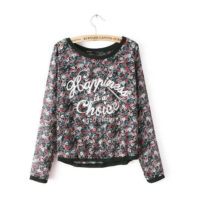 unknown New Women's Chiffon Pullover Tops Flower Pattern Sports Blouse T-shirt Tops