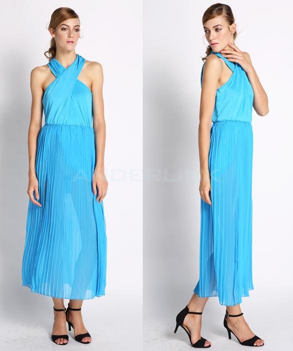 unknown Fashion Women Sexy Splice Chiffon Open Fork Full Long Party Dress