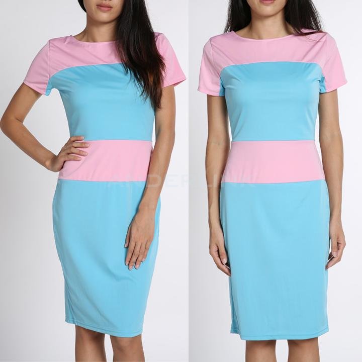unknown New Elegant Ladies Patchwork Color Block Stripe Bodycon Dress