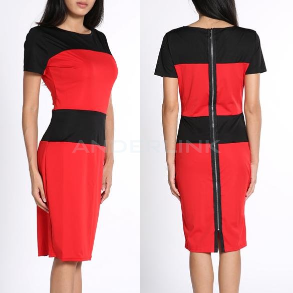 unknown New Elegant Ladies Patchwork Color Block Stripe Bodycon Dress