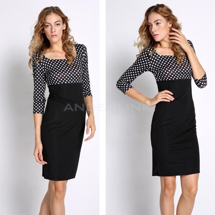 unknown Womens Square Neck Polka Dot Wear To Work Cocktail Sheath Shift Dress