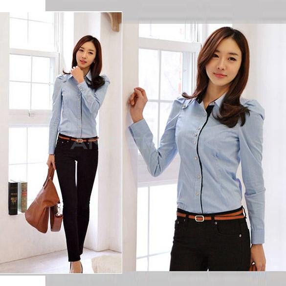 unknown New Korean Women's Top Color Splicing Blouse Office Lady Shirt 2 Colors