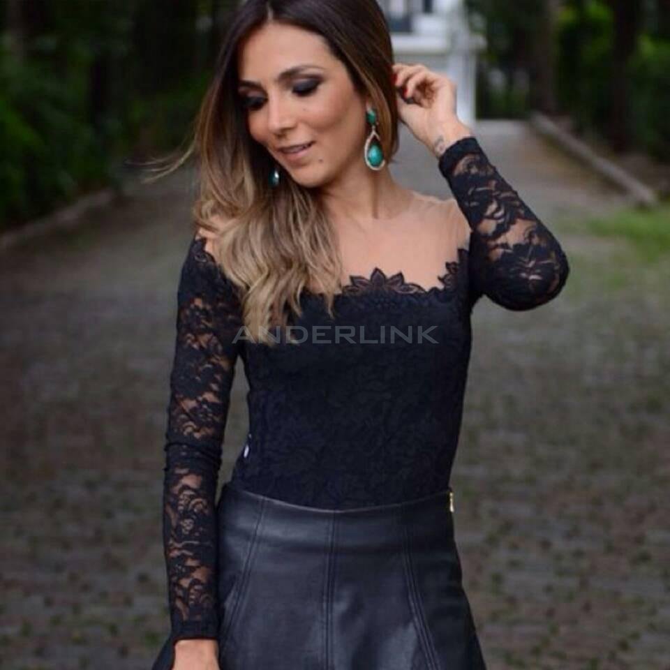 unknown New Women's Sexy Long Sleeve Lace Shirt Blouse Tops Casual Shirt