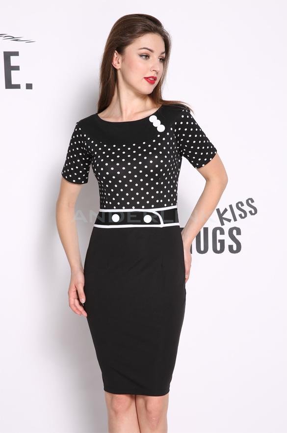 Women's Elegant OL Polka Dot Work Evening Party Cocktail Bodycon Pencil Dress