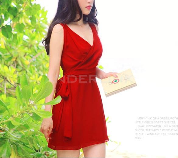 unknown New Sexy Women Summer V-Neck Short Evening Party Dress Beach Dresses Chiffon Dress