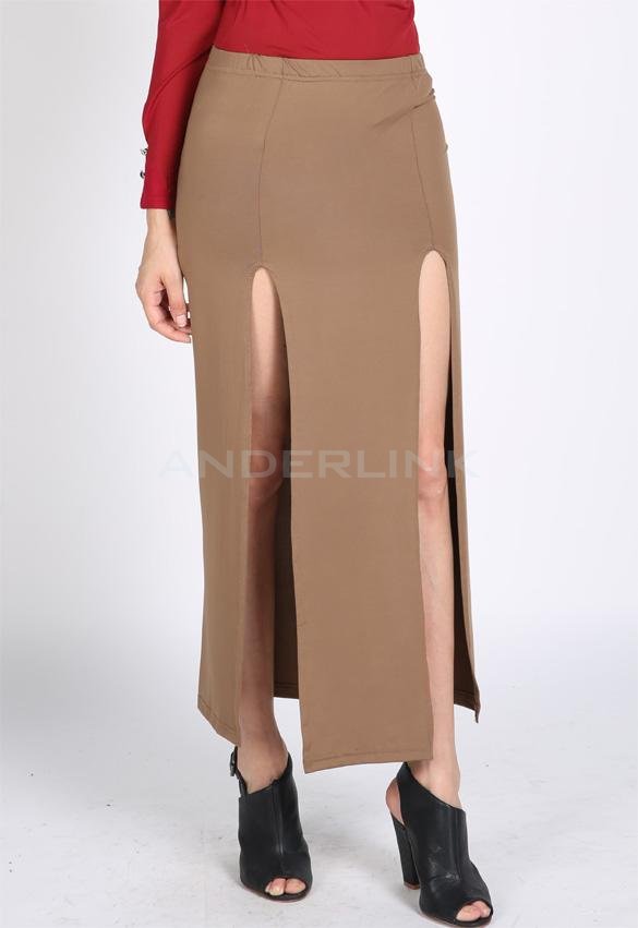 unknown New Sexy Long Women Long Cutted Maxi Skirt Black/ Khaki