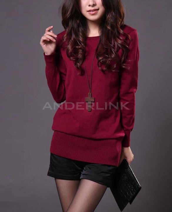 unknown Women Ladies Slim Round Collar Long Sleeve Knit Pullover Cardigan Tops Sweater