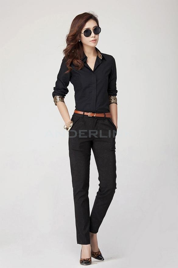 unknown Women Lapel V-Neck OL Career Casual Slim Shirt Blouse Long Sleeve T-Shirt Work Cotton Button Down Tops Blouses