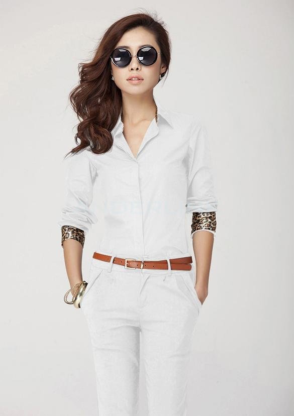 unknown Women Lapel V-Neck OL Career Casual Slim Shirt Blouse Long Sleeve T-Shirt Work Cotton Button Down Tops Blouses