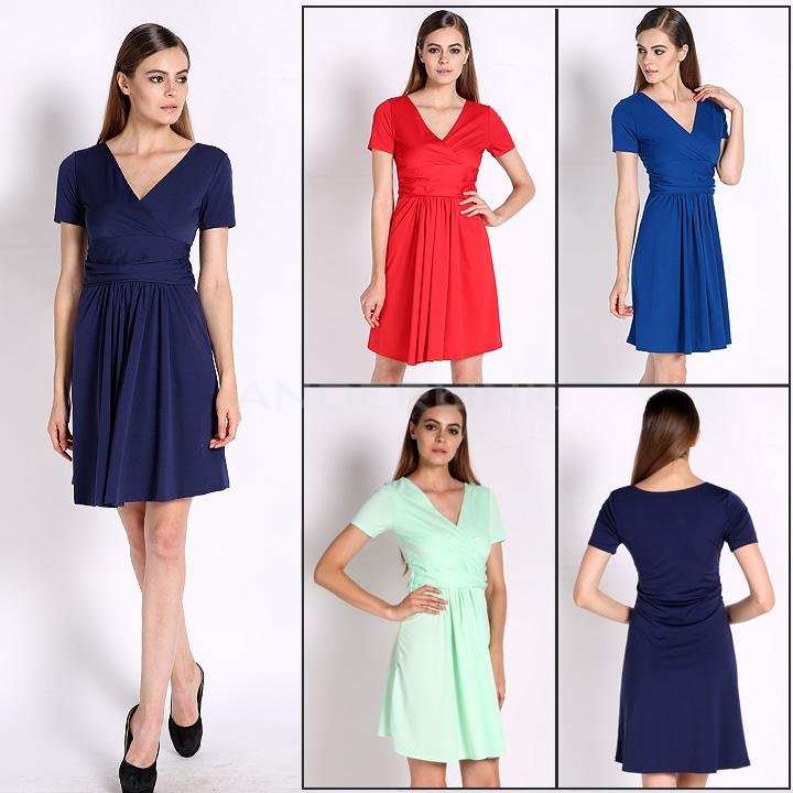 New Elegant Women's Dress V Neck Short Sleeve Knee Lenght Tunic