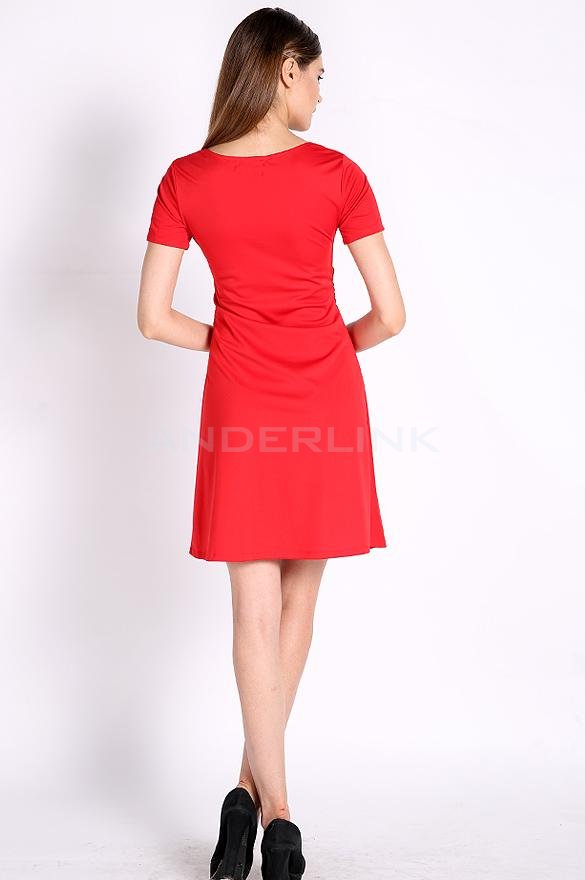 New Elegant Women's Dress V Neck Short Sleeve Knee Lenght Tunic