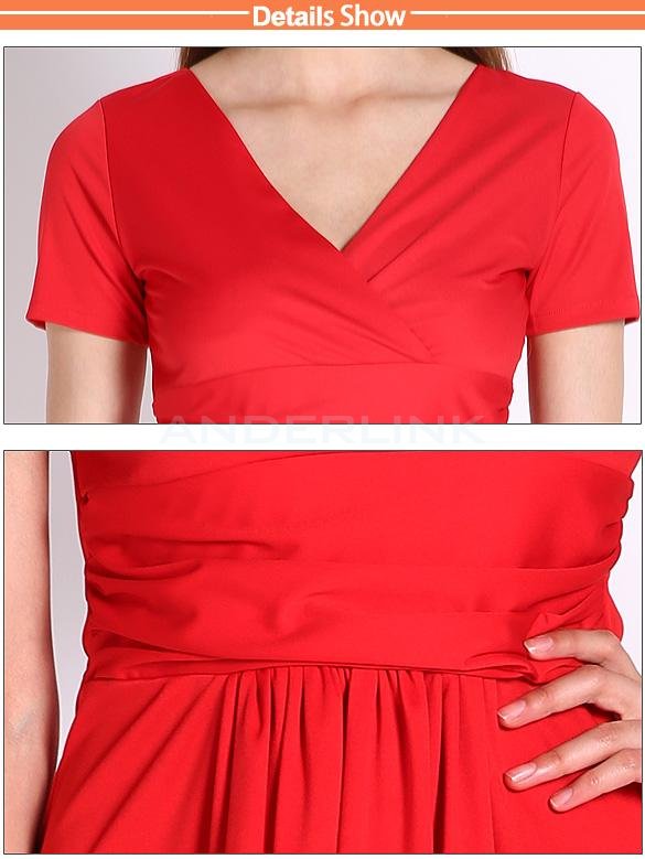 New Elegant Women's Dress V Neck Short Sleeve Knee Lenght Tunic