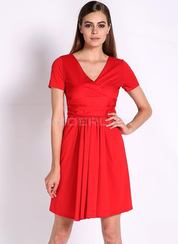 New Elegant Women's Dress V Neck Short Sleeve Knee Lenght Tunic