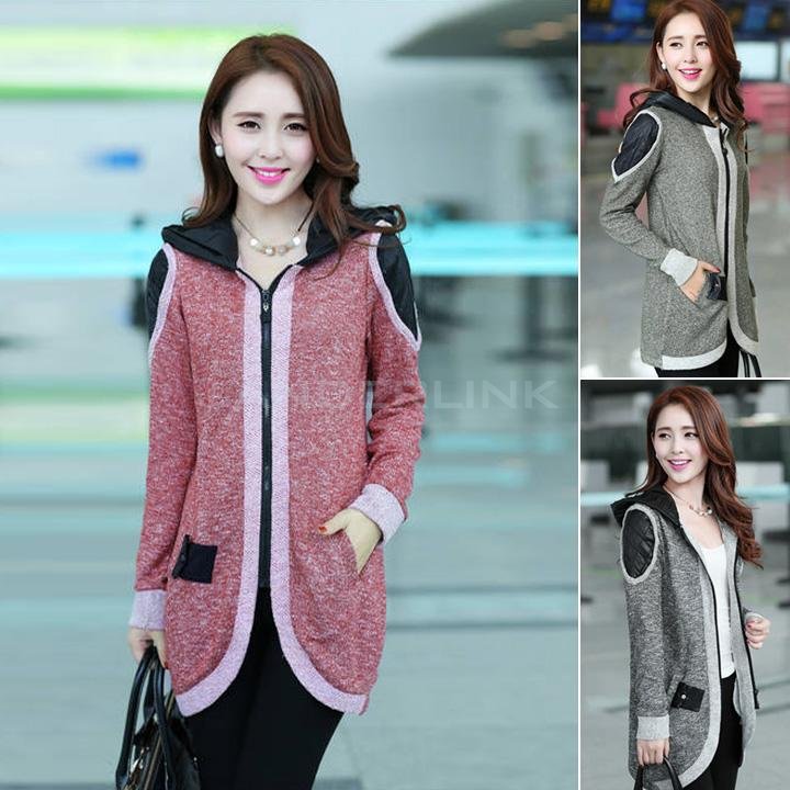 Fashion Women's Long Sleeve Open Zipper Casual Patch Decorate Knitted Sweater Wool Top Trench Coat Jacket Outwear Cardigan Waistcoat