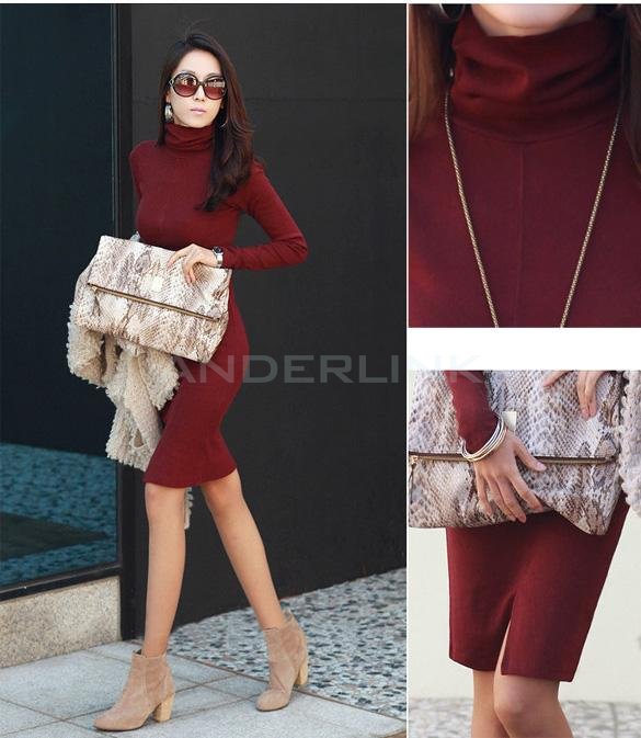 New Korean Women's In The Fashion Slim Office Sleeve Collar Long Dress Sweater