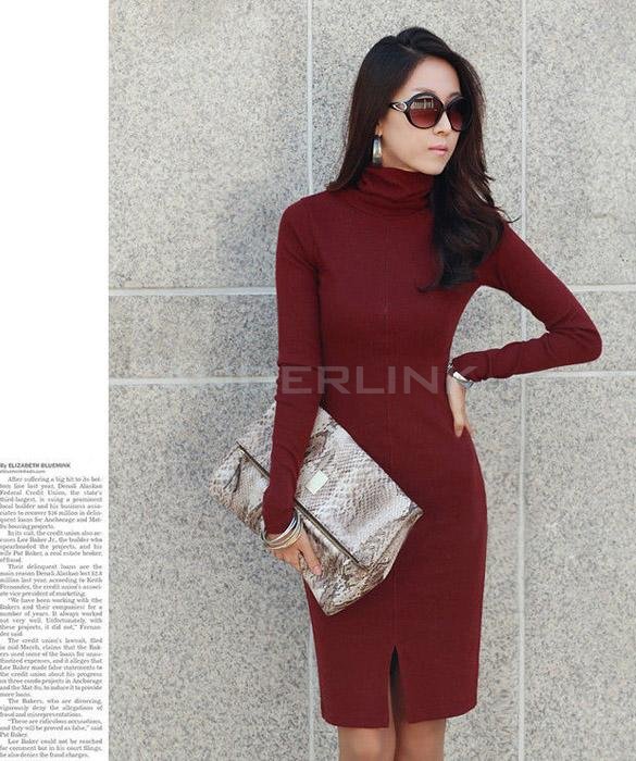 unknown New Korean Women's In The Fashion Slim Office Sleeve Collar Long Dress Sweater