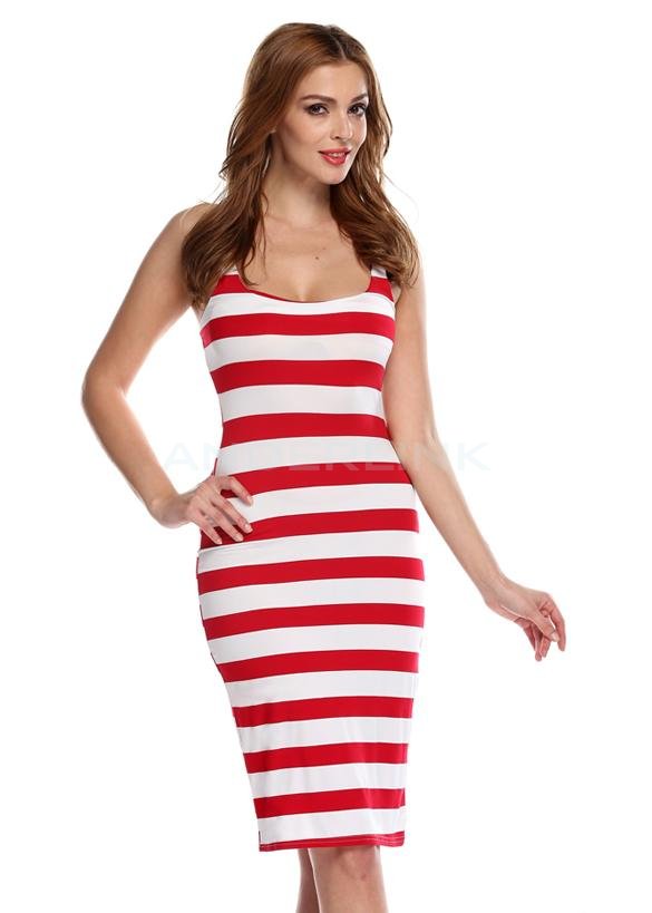 unknown Stylish Lady Sexy Women's Strap Striped Backless Beach Casual Dress