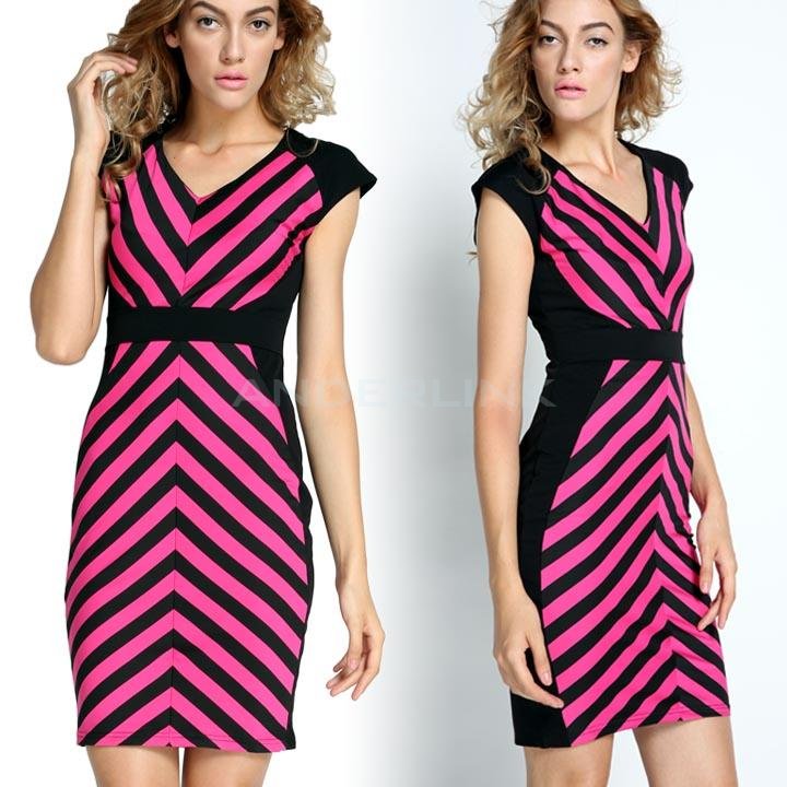 unknown Women's Striped Colorblock Cotton Tunic Wear To Work Party Pencil Shift Dress